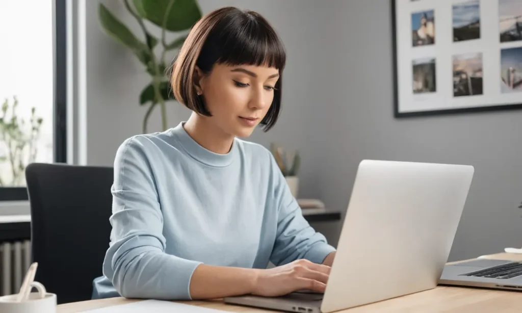 Nő social media menedzserként dolgozik laptopon